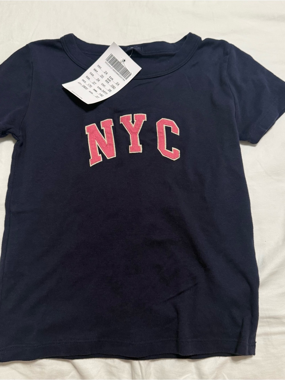 Brandy Melville Navy Short-Sleeve Tee with Pink NYC Appliqué